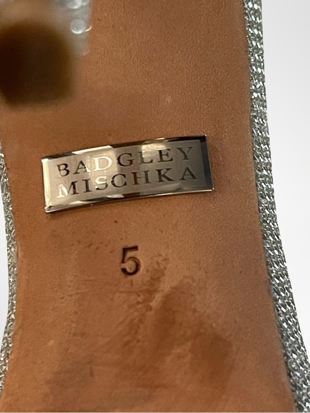 Badgley Mischka Silver Glitter Strappy Heels in size 5 - Picture 6 of 7